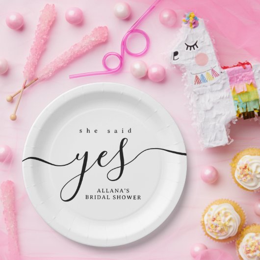 Einfaches Minimalistisches Schwarz-Weiß-Brautparty Pappteller (Party)