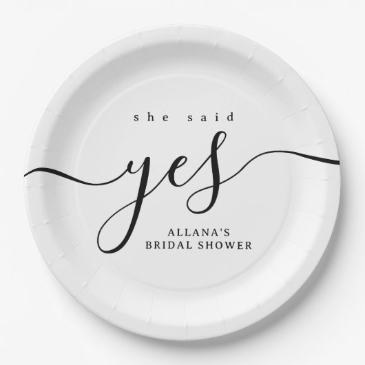 Einfaches Minimalistisches Schwarz-Weiß-Brautparty Pappteller (Vorderseite)