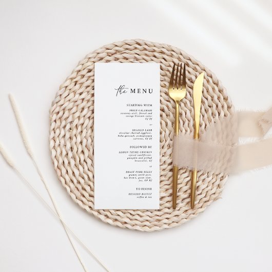 Einfaches Minimalistisches Schwarz-Weiß-Hochzeitse Menükarte