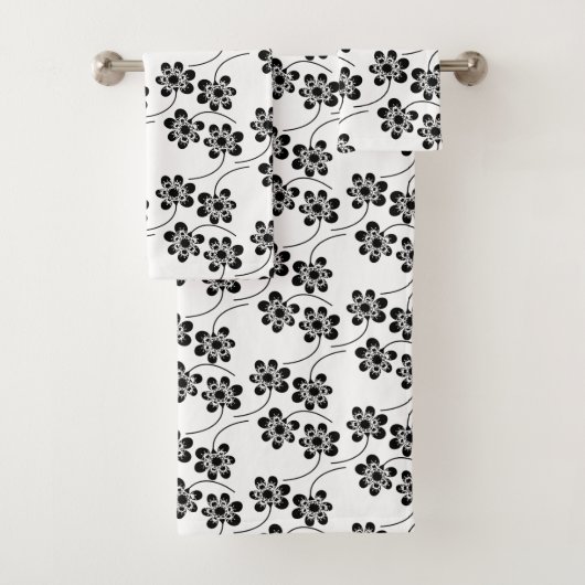 Einfaches Minimalistisches Schwarz-Weiß-Muster Badhandtuch Set (Insitu)
