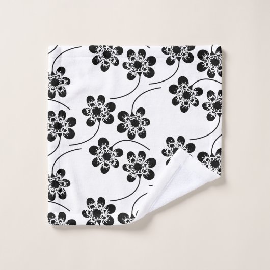 Einfaches Minimalistisches Schwarz-Weiß-Muster Badhandtuch Set (Waschlappen)