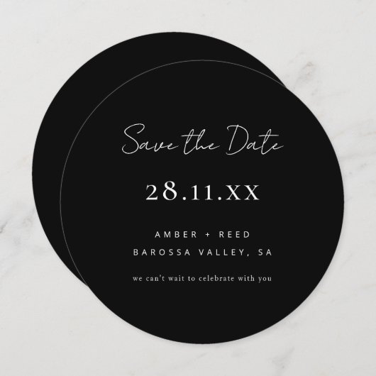 Einfaches Minimalistisches Schwarz/Weiß-Rundkreisl Save The Date (Vorne/Hinten)