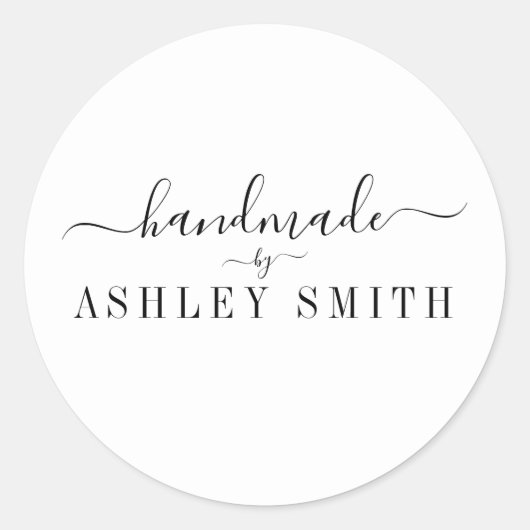 Einfaches, Minimalistisches Schwarz-weißes Handmad Runder Aufkleber (Vorderseite)