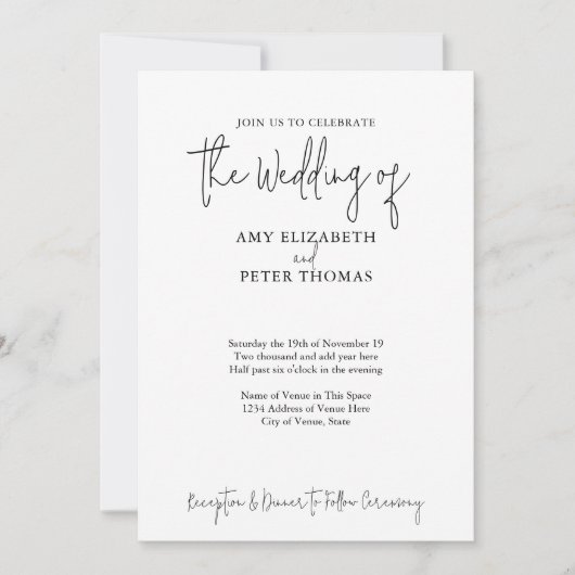 Einfaches, Minimalistisches Script - QR Code - BW Einladung (Vorderseite)