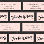 Einfaches Minimalistisches Script Rosa Schwarz Mini Visitenkarte