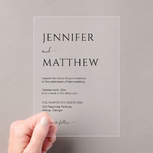 Einfaches Minimalistisches Script-Transparente Hoc Acryleinladungen (Insitu (Handheld))