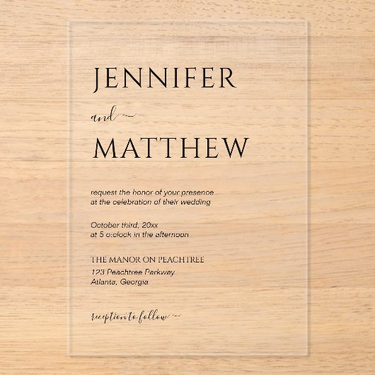 Einfaches Minimalistisches Script-Transparente Hoc Acryleinladungen (Vorderseite)