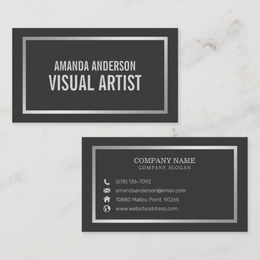 Einfaches Minimalistisches Silber | Visitenkarte (Vorne/Hinten)