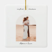 Einfaches Minimalistisches Skript Foto Boho Bogen Keramikornament (Rückseite)