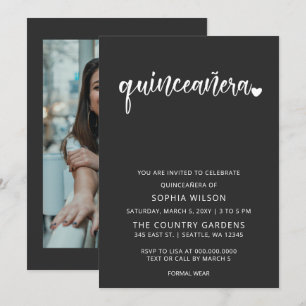 Einfaches Minimalistisches Skript-Foto QUINCEANERA Einladung