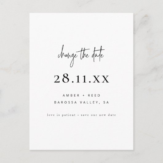 Einfaches Minimalistisches Skript-Schriftart Änder Ankündigungspostkarte (Vorderseite)