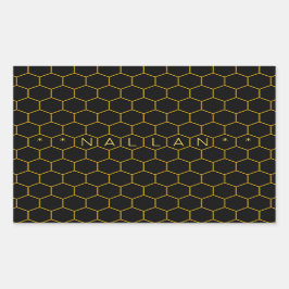 Einfaches, minimalistisches Wabenmuster schwarz ge Rechteckiger Aufkleber