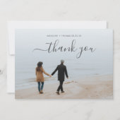 Einfaches Minimalskript mit 2 Foto Collage Hochzei Dankeskarte (Vorderseite)