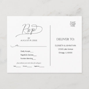 Einfaches Minimum an Script Black & White Wedding Postkarte