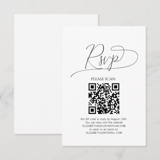 Einfaches Minimum an Skript QR Code Hochzeit RSVP Karte (Vorne/Hinten)