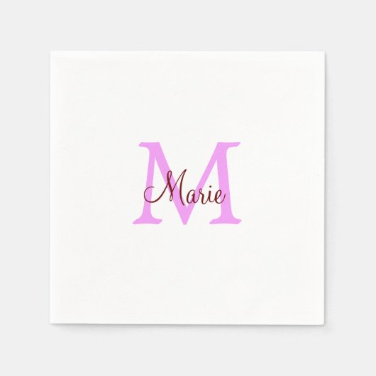 einfaches Minimum Name monogramm rosa rot Serviette (Vorderseite)