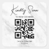 einfaches Minimum qr Code Hochzeitsmenü Marmor Quadratischer Aufkleber (Vorderseite)