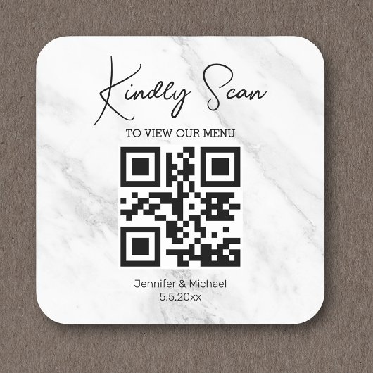 einfaches Minimum qr Code Hochzeitsmenü Marmor Quadratischer Aufkleber