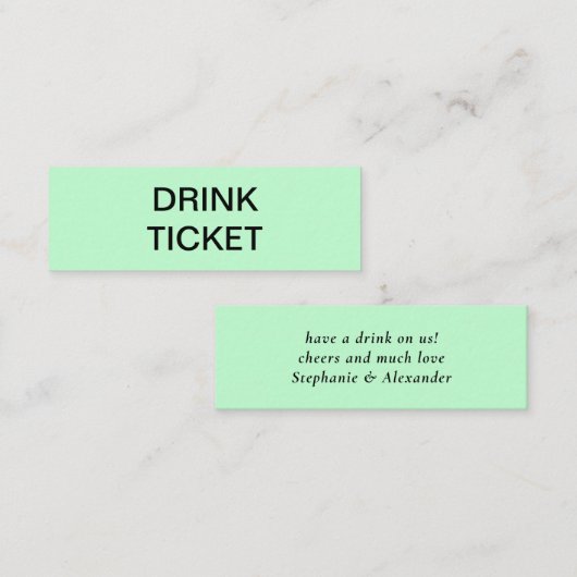 Einfaches Mint Green New Wedding Drink Ticket (Vorne/Hinten)