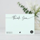 Einfaches Minze Grün dank Skript-Logo qr-Code Dankeskarte (Stehend Vorderseite)