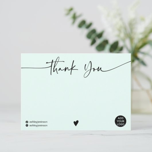 Einfaches Minze Grün dank Skript-Logo qr-Code Dankeskarte (Stehend Vorderseite)