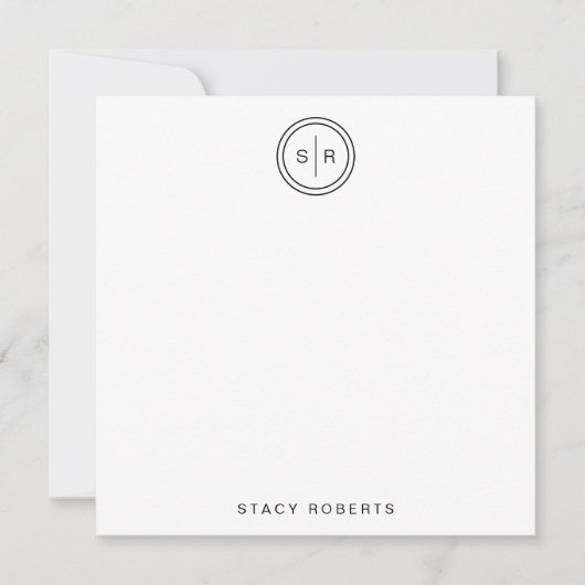 Einfaches Mit Monogramm Quadrat mit 2 Anfangskreis Mitteilungskarte (Vorderseite)