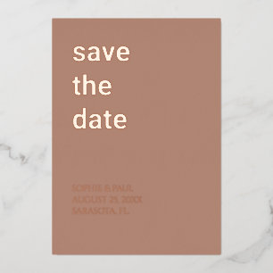 Einfaches Mocha Save the Date Rose Gold Folieneinladung