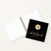 Einfaches Modern Black Gold Monogram Chic Sketchbo Notizblock (Innenseite)