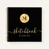 Einfaches Modern Black Gold Monogram Chic Sketchbo Notizblock (Vorderseite)