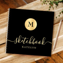 Einfaches Modern Black Gold Monogram Chic Sketchbo