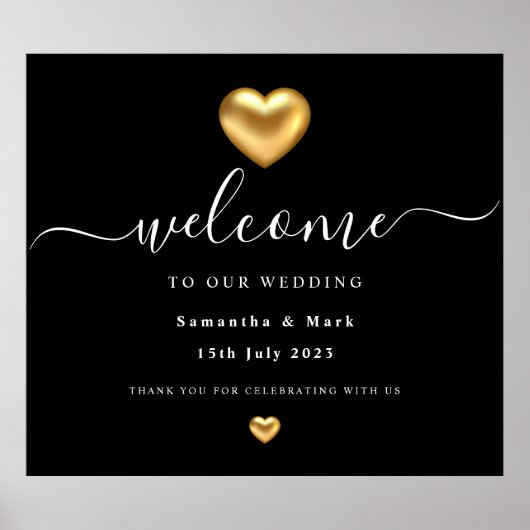Einfaches Modern Gold Heart Wedding Poster (Vorne)