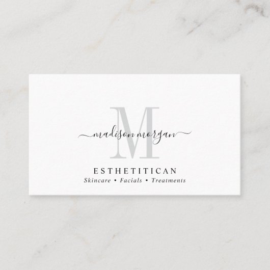 Einfaches modernes Ästhetikerin-Script-Monogramm Visitenkarte (Vorderseite)
