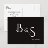 Einfaches modernes B/W-Monogramm QR-Code Save The Ankündigungspostkarte (Vorne/Hinten)
