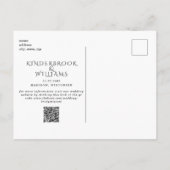 Einfaches modernes B/W-Monogramm QR-Code Save The Ankündigungspostkarte (Rückseite)