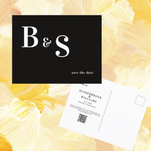 Einfaches modernes B/W-Monogramm QR-Code Save The Postkarte