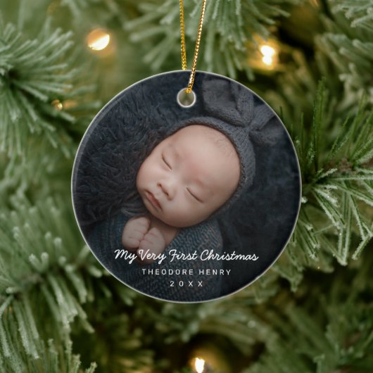 Einfaches modernes Baby-Foto Keramik Ornament (Baum)