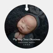 Einfaches modernes Baby-Foto Ornament Aus Metall (Rückseite)