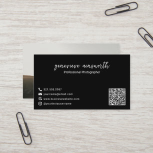 Einfaches, modernes Black Foto QR Code Elegant Visitenkarte