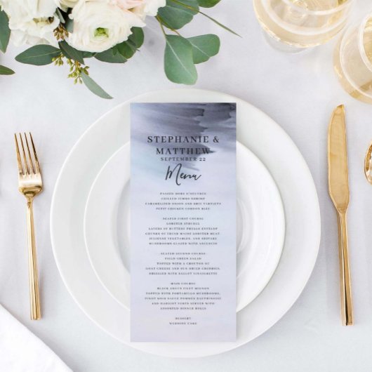 Einfaches, modernes Black Watercolor-Hochzeitmenü