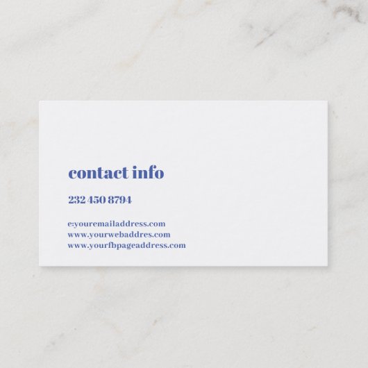 Einfaches, modernes Blau und Weiß Visitenkarte (Rückseite)