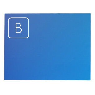 Einfaches modernes blaues Ombre-Gefälle & Monogram Notizblock