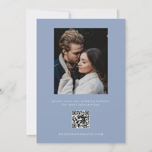 Einfaches, modernes Blue Foto & QR Code Save The Date (Rückseite)