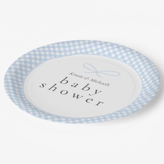 Einfaches, modernes Blue Kariert Bow Pappteller (Schrägansicht)