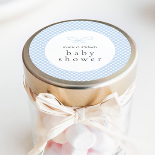 Einfaches, modernes Blue Kariert Bow Runder Aufkleber