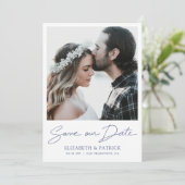 Einfaches, modernes Blue Script-Foto Save the Date (Stehend Vorderseite)