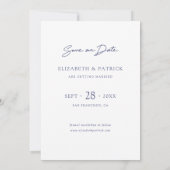 Einfaches, modernes Blue Script-Foto Save the Date (Rückseite)