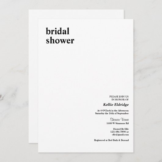 Einfaches modernes Brautparty Einladung (Vorne/Hinten)