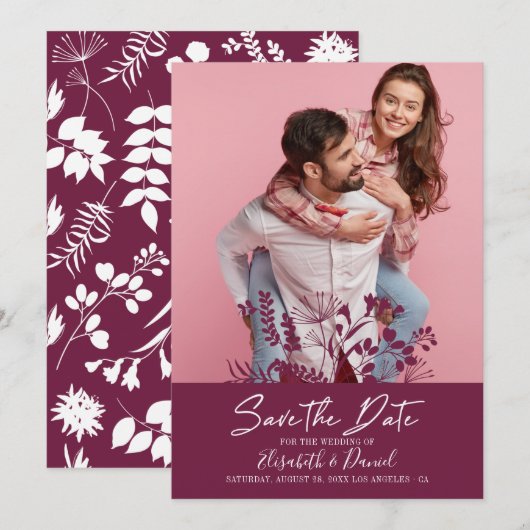 Einfaches modernes Burgund-Hochzeitsstift Save the Date (Vorne/Hinten)