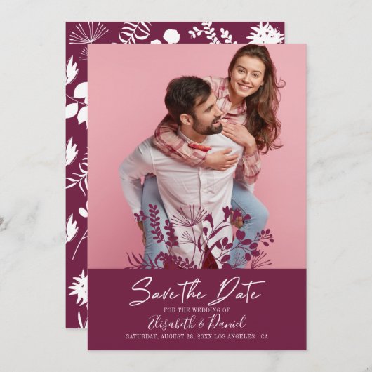 Einfaches modernes Burgund-Hochzeitsstift Save the Save The Date (Vorne/Hinten)