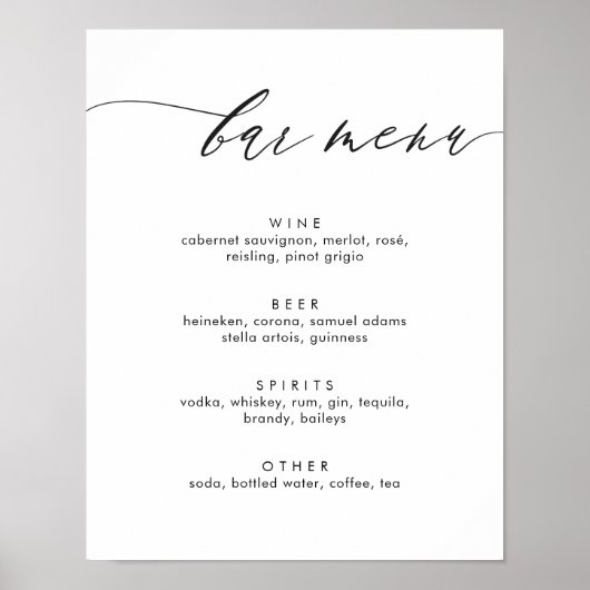 Einfaches, modernes Calligrafy Bar Menu-Zeichen Poster (Vorne)